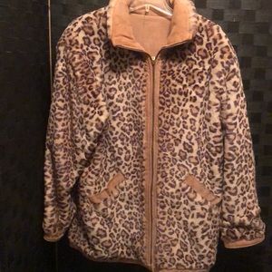 Chico’s L faux cheetah fur & suede reversible coat